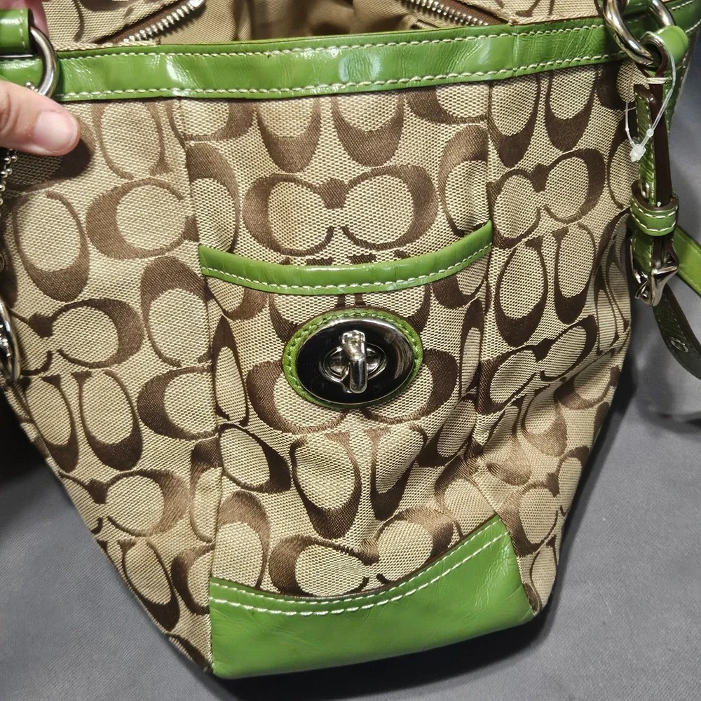 Vintage Coach Signature Pleated East West Gallery Tote Brown Monogram F14281